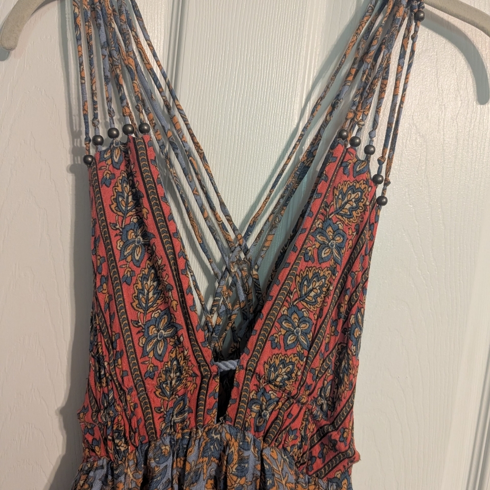 Free People Floral High Low Dress in Blue and Brown - Picture 5 of 6